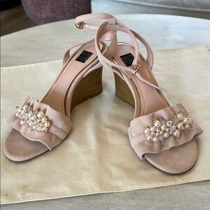 WHBM pink suede beaded wedges. Size 71/2